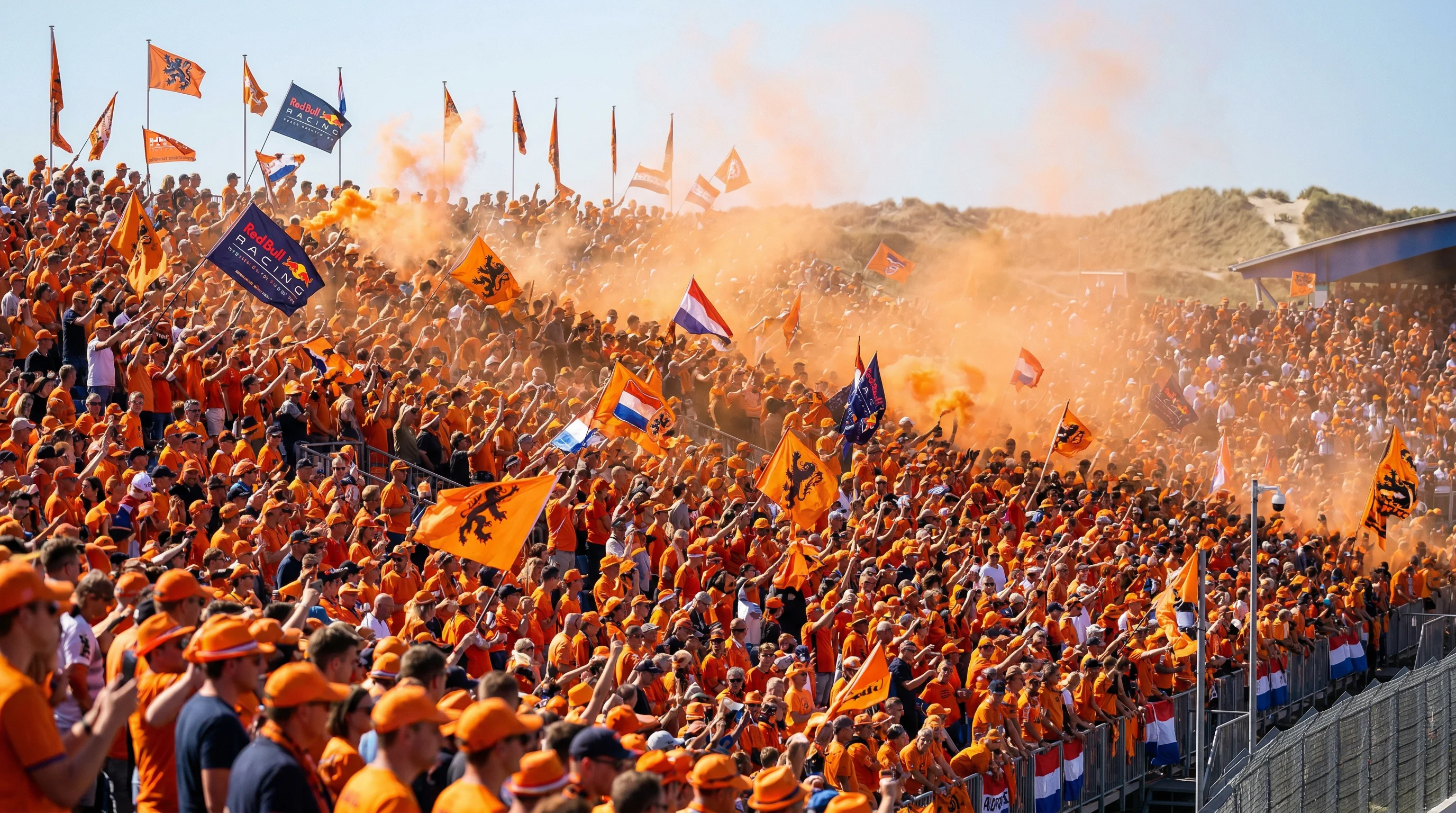 Nederlandse oranje tribunes met fans tijdens Dutch Grand Prix Zandvoort
